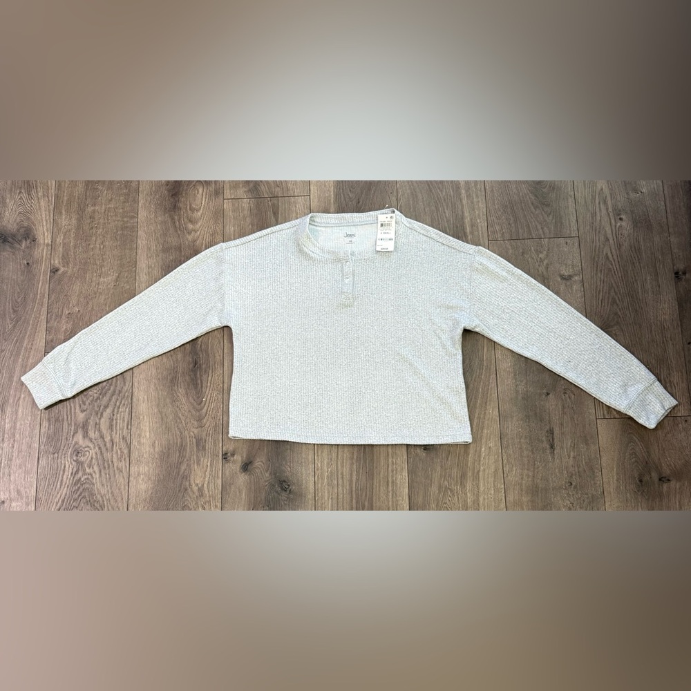 Jenni Waffle Knit Henley Top XS – Heather Gray – NWT